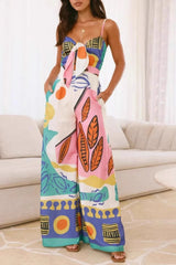Printed Wide Leg Cami Jumpsuit Blue / S