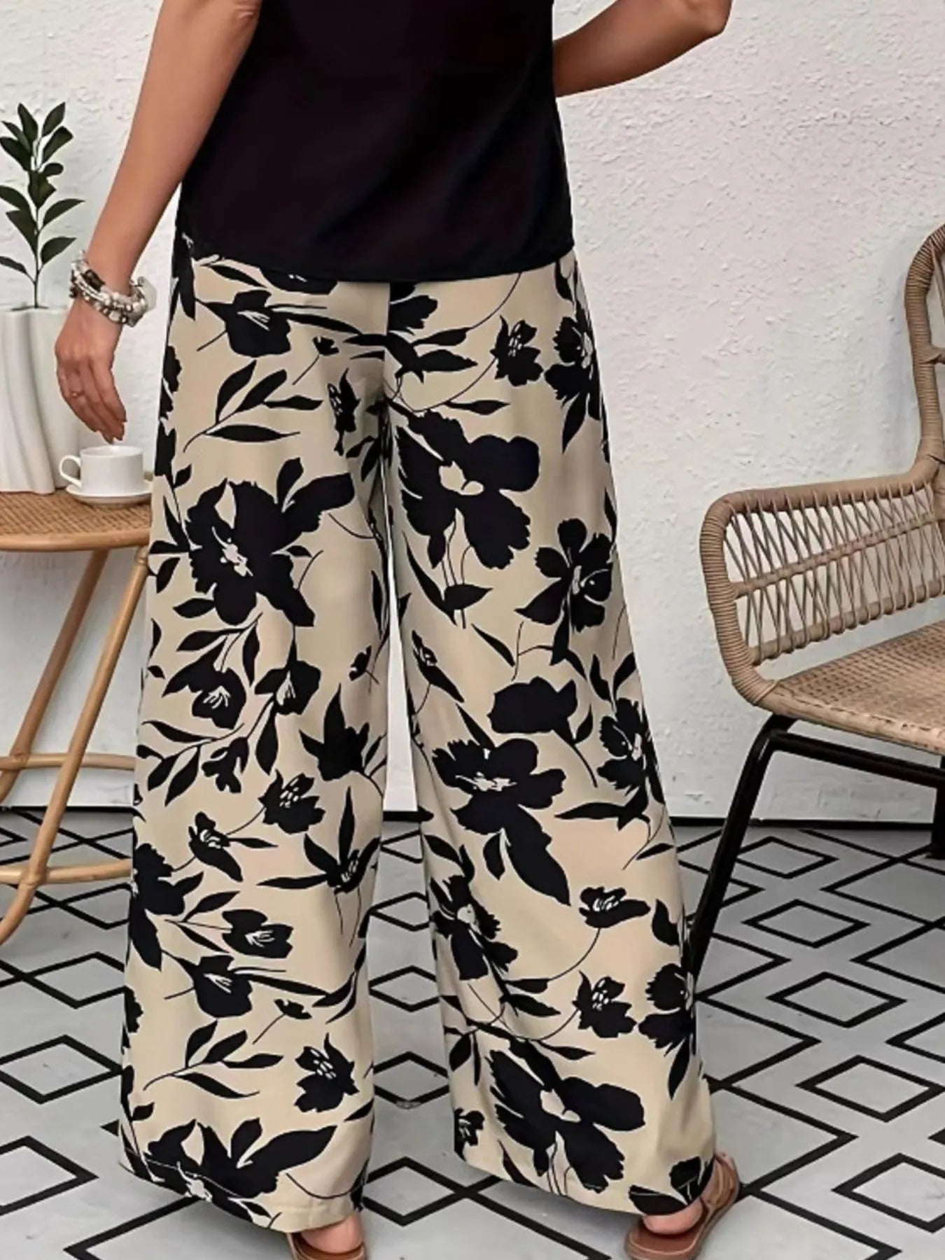 Printed Wide Leg Casual Pants