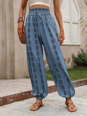 Printed Wide Leg Pants Dusty Blue / S