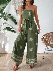 Printed Wide Leg Tube Jumpsuit