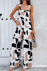 Printed Wide Strap Jumpsuit with Pockets