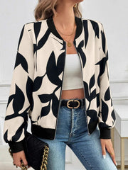 Printed Zip Up Long Sleeve Jacket Apricot / S