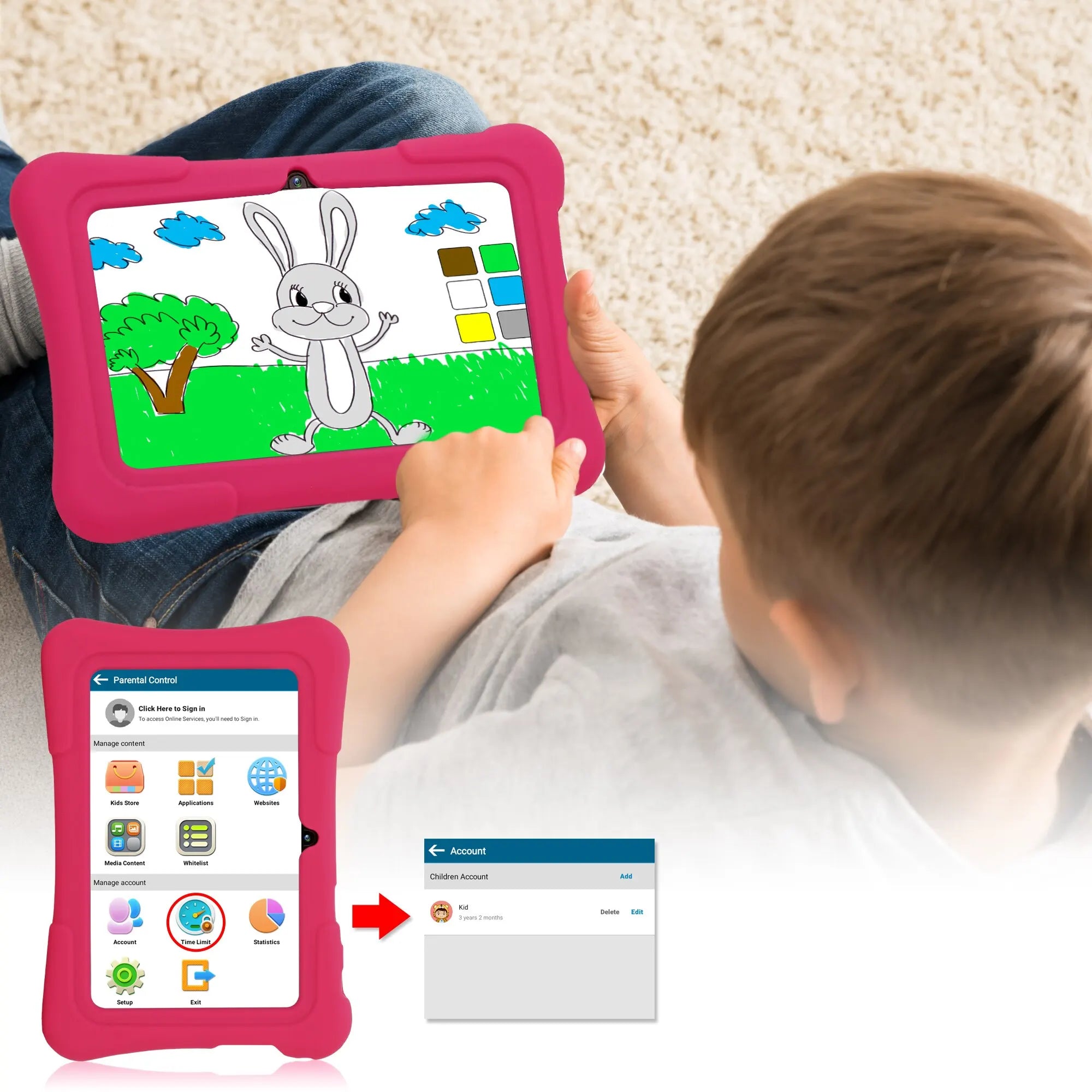 PRITOM 7 Inch Kids Tablet - Quad Core, Android 10, 32GB, WiFi, Bluetooth, Educational Software Installed