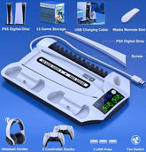 PS5 Vertical Stand with 3-Mode LED Cooling Fan, 2 Controller Charging Dock, 13 Game Slot for Sony Playstation 5 Disc/Digital