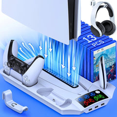 PS5 Vertical Stand with 3-Mode LED Cooling Fan, 2 Controller Charging Dock, 13 Game Slot for Sony Playstation 5 Disc/Digital BEBONCOOL Q254
