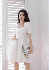 Puff Short Sleeve A-Line Mini Dress S / White