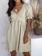 Puff Sleeve Babydoll Mini Dress Beige / S