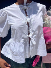 Puff Sleeve Bow Tie Blouse