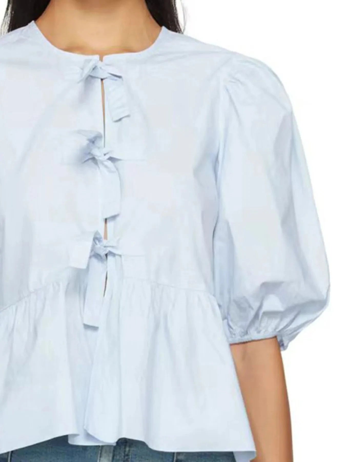 Puff Sleeve Bow Tie Blouse