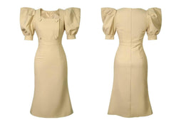 Puff Sleeve Buttoned Double-Breasted Dress