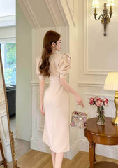 Puff Sleeve Buttoned Double-Breasted Dress
