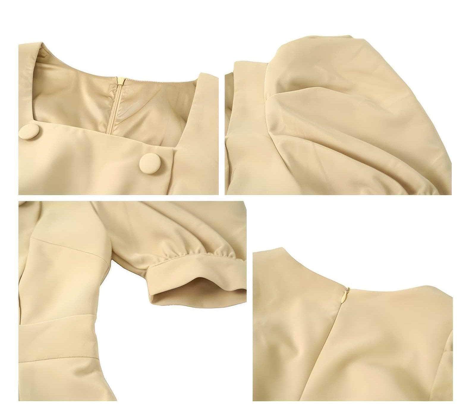 Puff Sleeve Buttoned Double-Breasted Dress