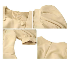 Puff Sleeve Buttoned Double-Breasted Dress