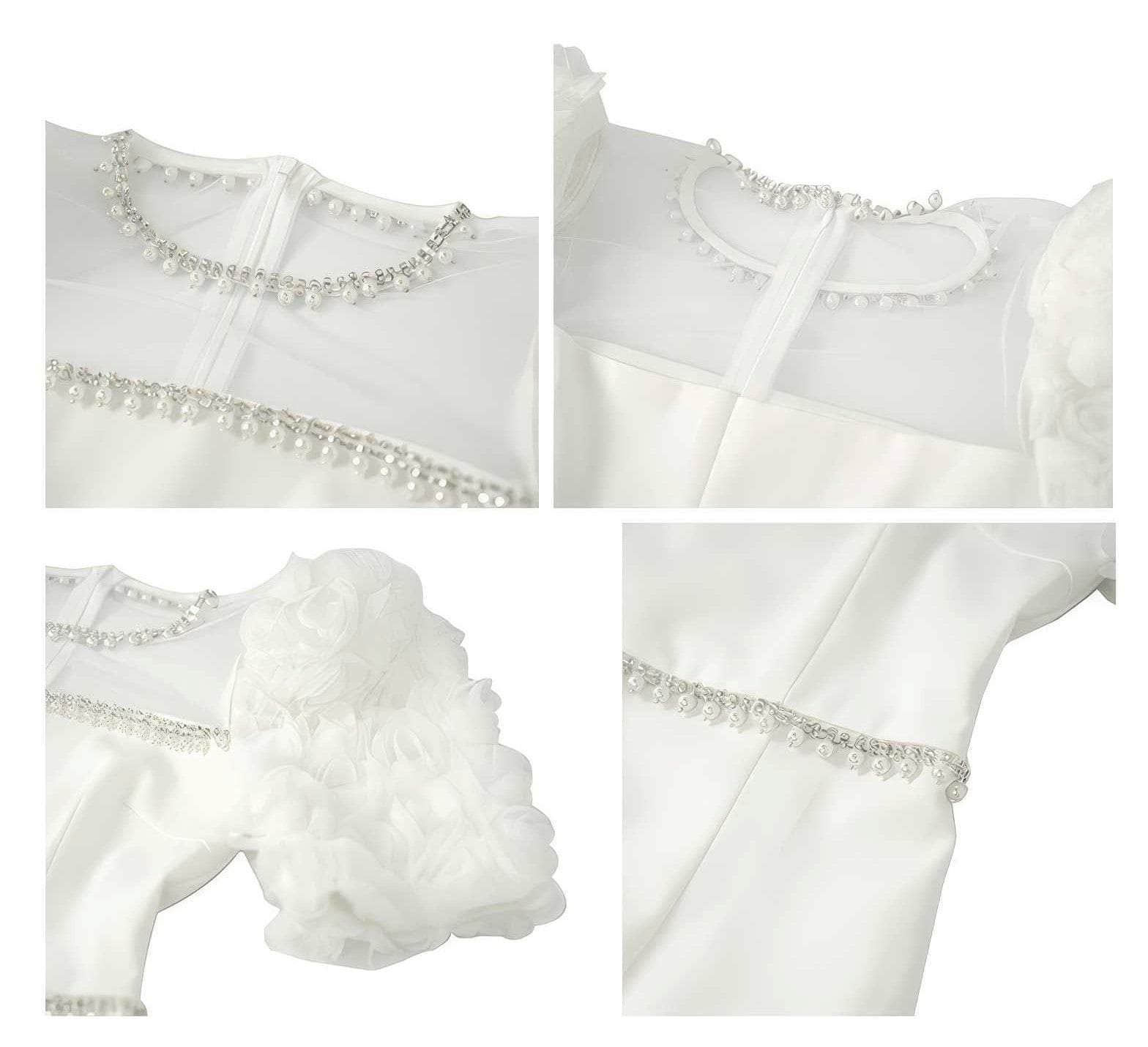 Puff Sleeve Pearl Embellished Column Dress