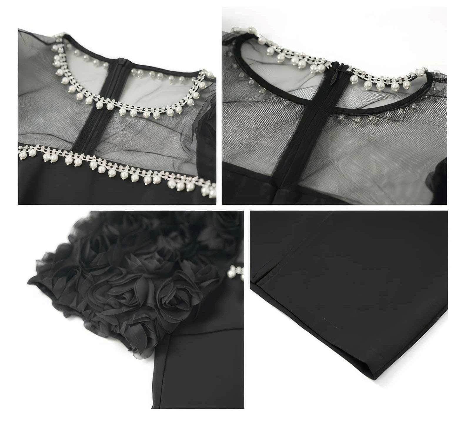Puff Sleeve Pearl Embellished Column Dress