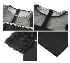 Puff Sleeve Pearl Embellished Column Dress