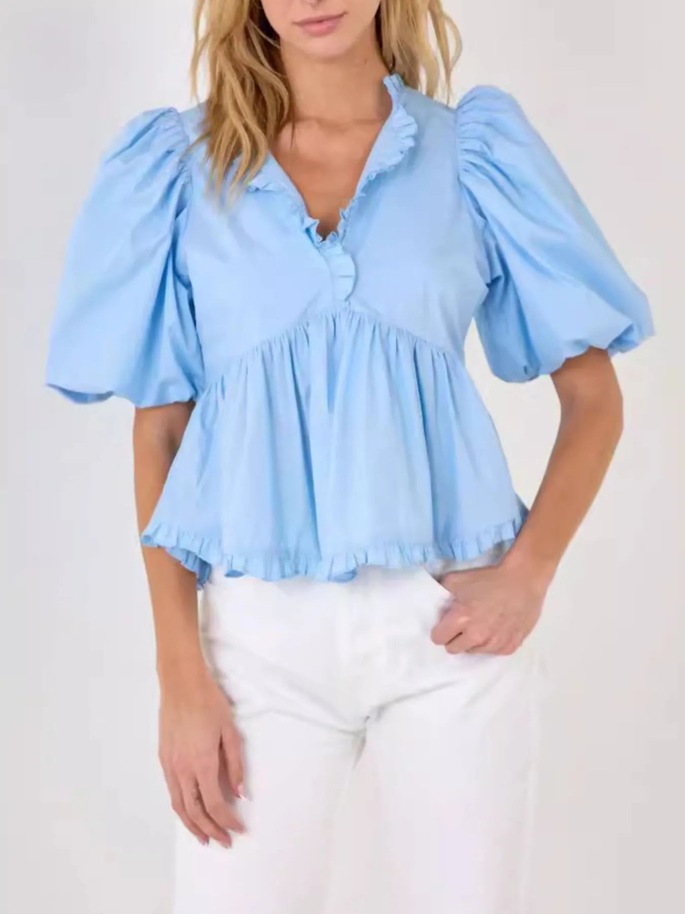 Puff Sleeve Peplum Blouse