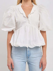 Puff Sleeve Peplum Blouse