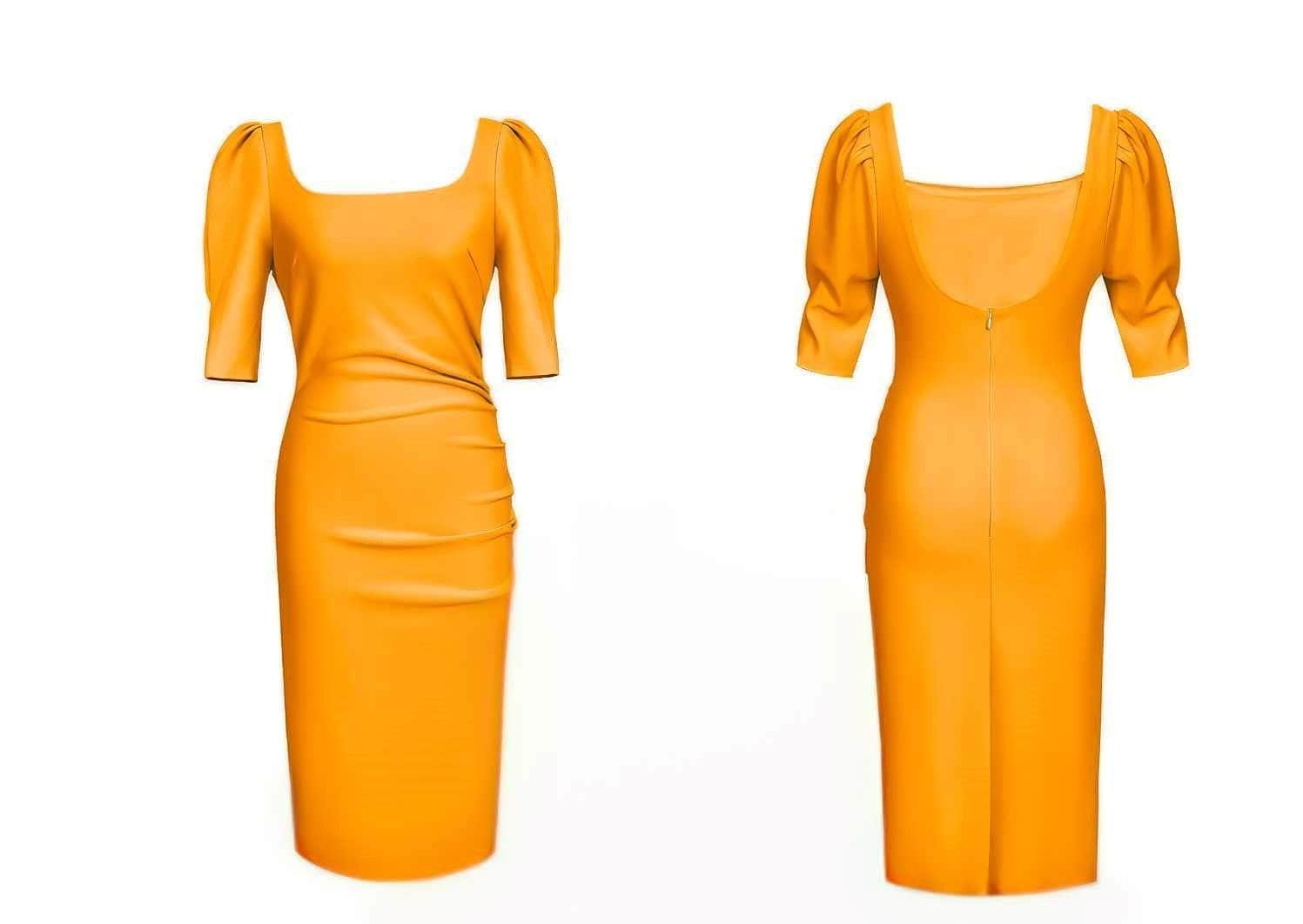 Puff Sleeve Pleated Midi Cocktail Dress