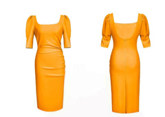 Puff Sleeve Pleated Midi Cocktail Dress
