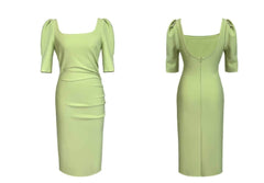 Puff Sleeve Pleated Midi Cocktail Dress