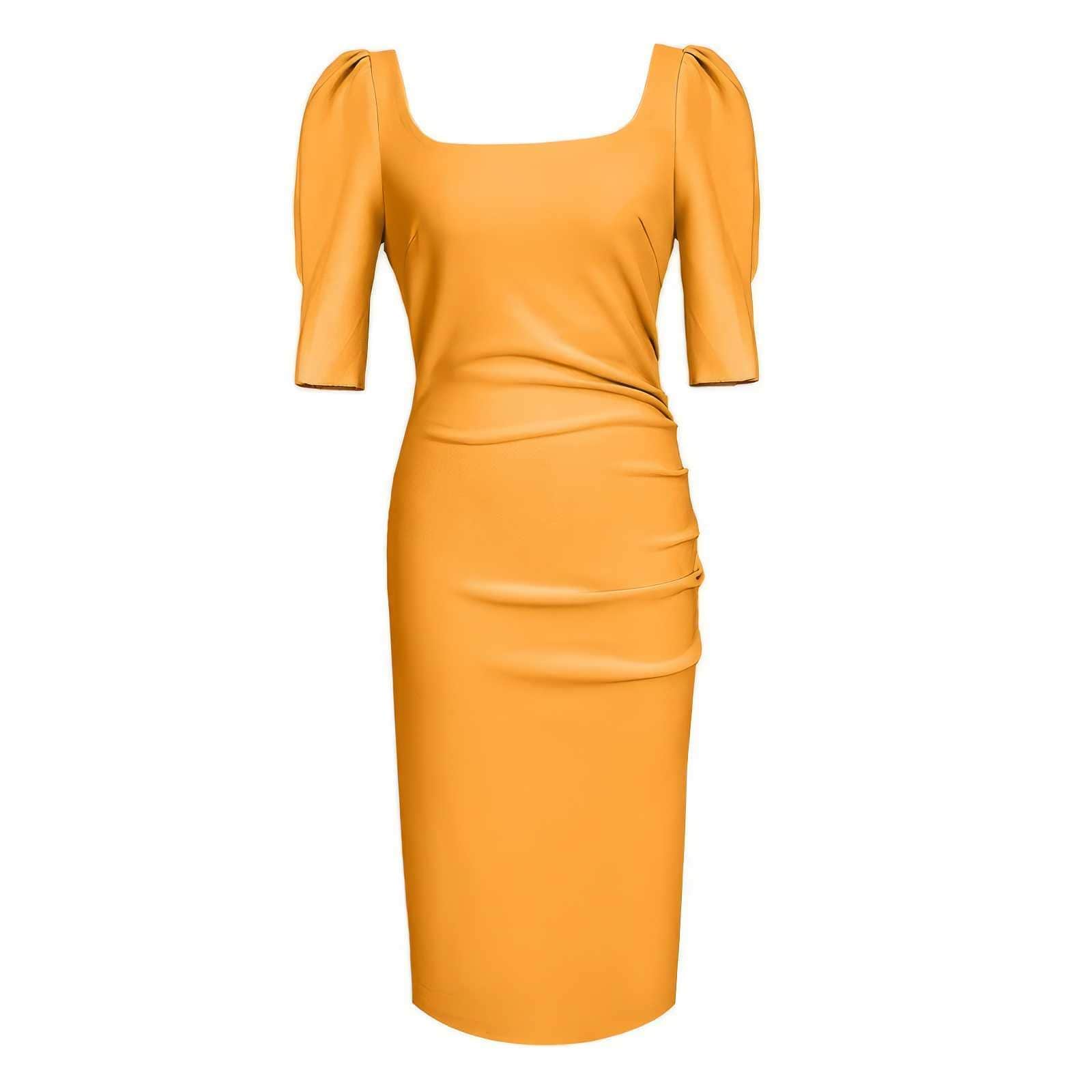 Puff Sleeve Pleated Midi Cocktail Dress