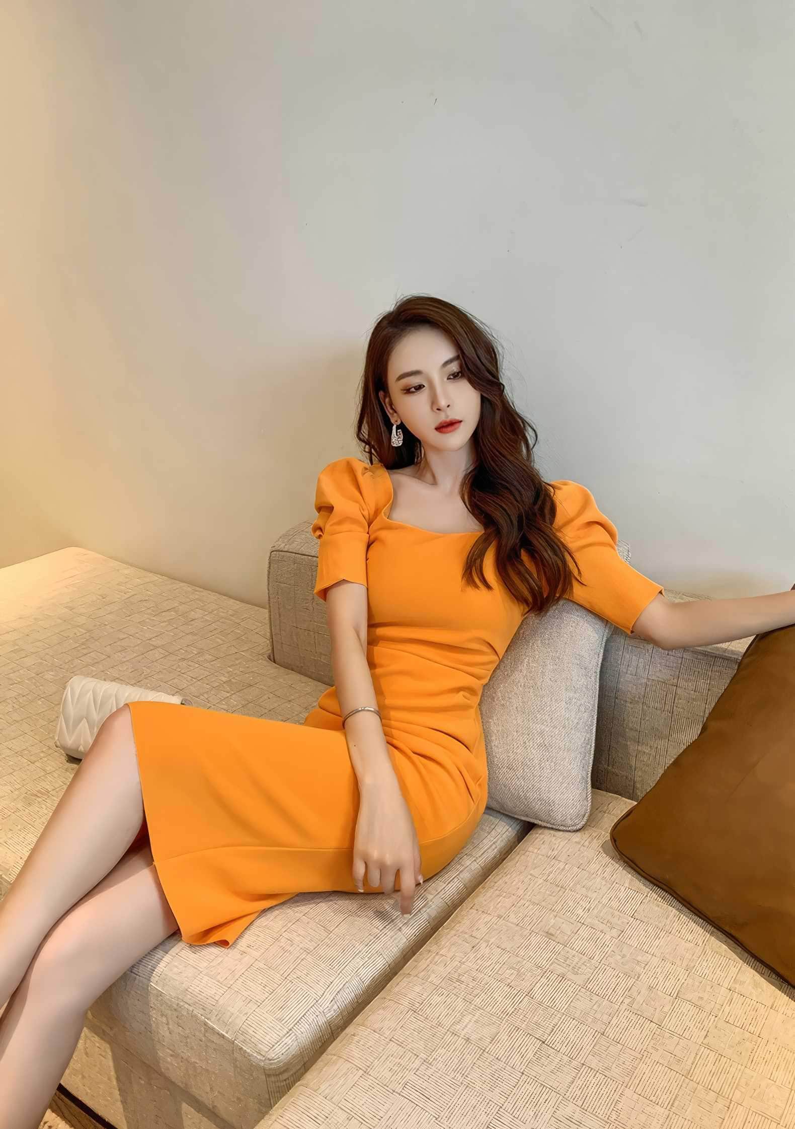 Puff Sleeve Pleated Midi Cocktail Dress