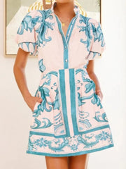 Puff Sleeve Printed Top and Skirt Set