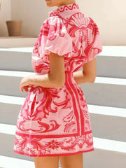 Puff Sleeve Printed Top and Skirt Set