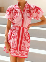 Puff Sleeve Printed Top and Skirt Set