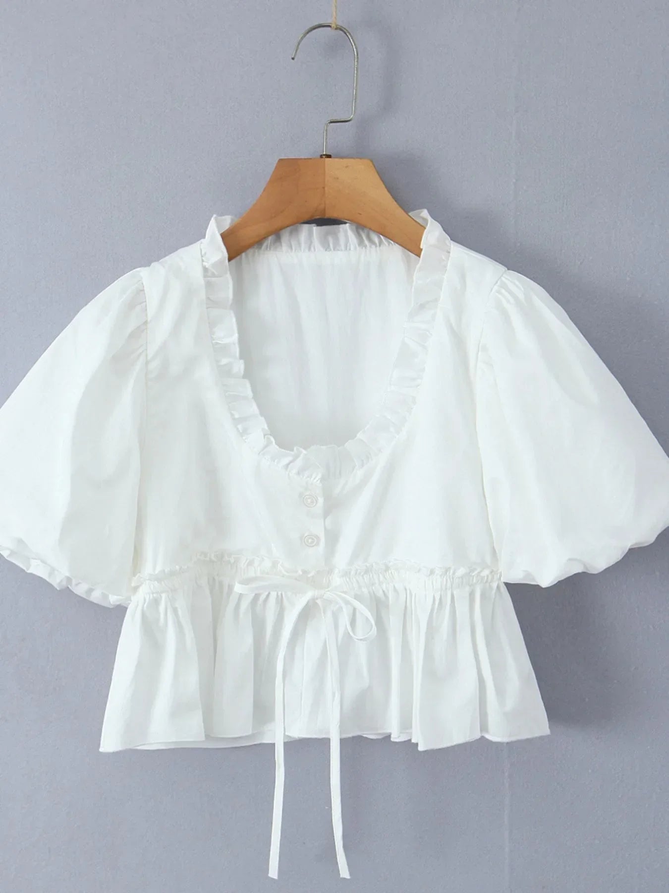 Puff Sleeve Ruffle Crop Blouse