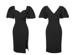 Puff Sleeves Belted High Slit Dress