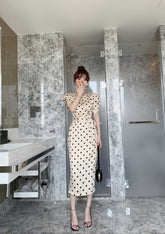 Puff Sleeves Print Polka Dot Dress S