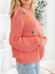 Pumpkin Embroidered Thanksgiving Holiday Sweater
