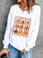 Pumpkin Graphic Round Neck Sweatshirt White / S