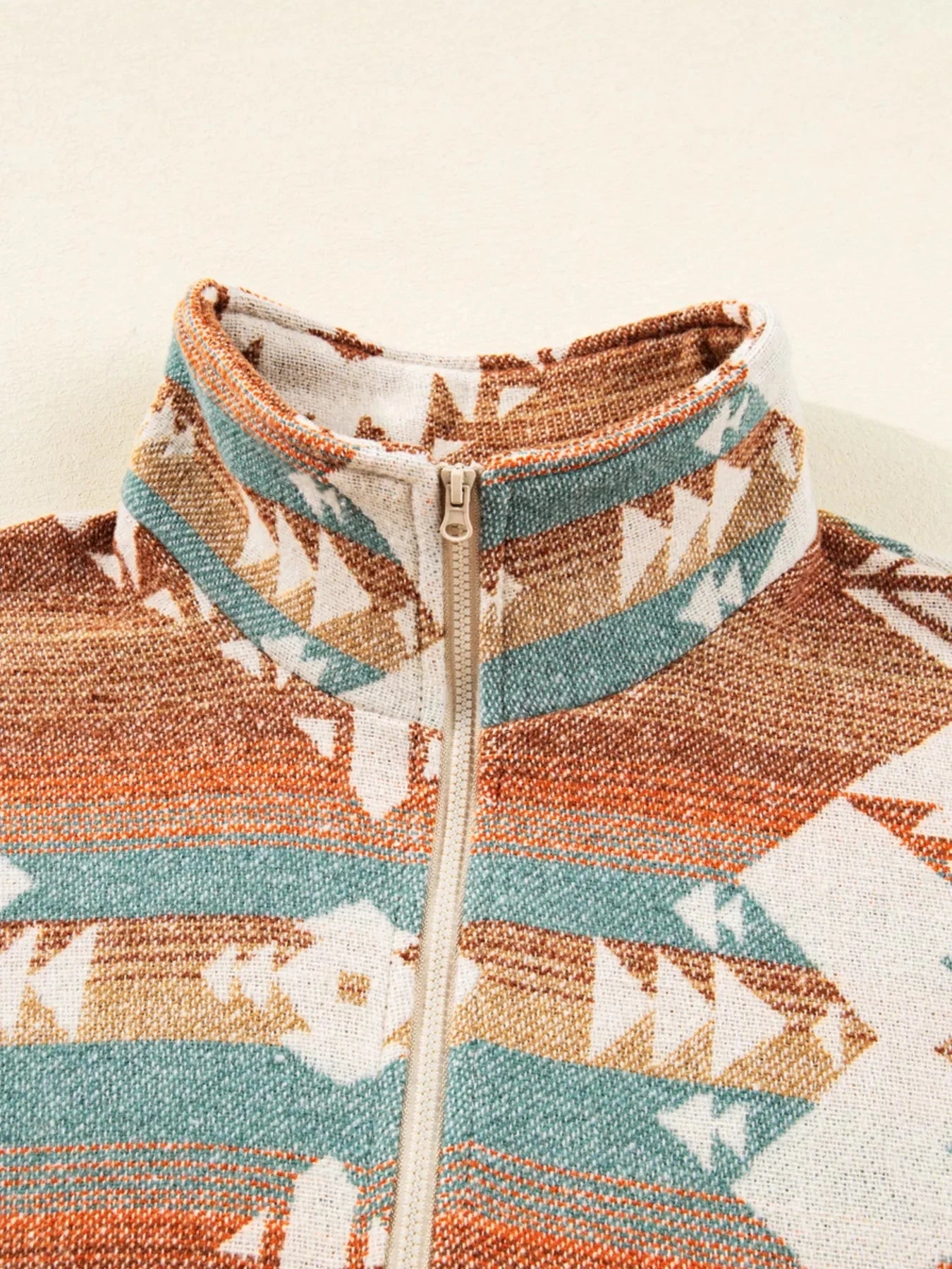 Quarter Zip Elastic Cuffs Aztec Sweatshirt
