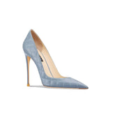 Quilted Leather Pointed Toes Heels EU 33 / Blue / 6CM