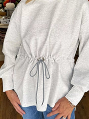 rawstring Waist Tunic Solid Sweatshirt
