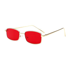 Rectangular Square Retro Gold Frame HipHop Glasses Red/Gold / Resin