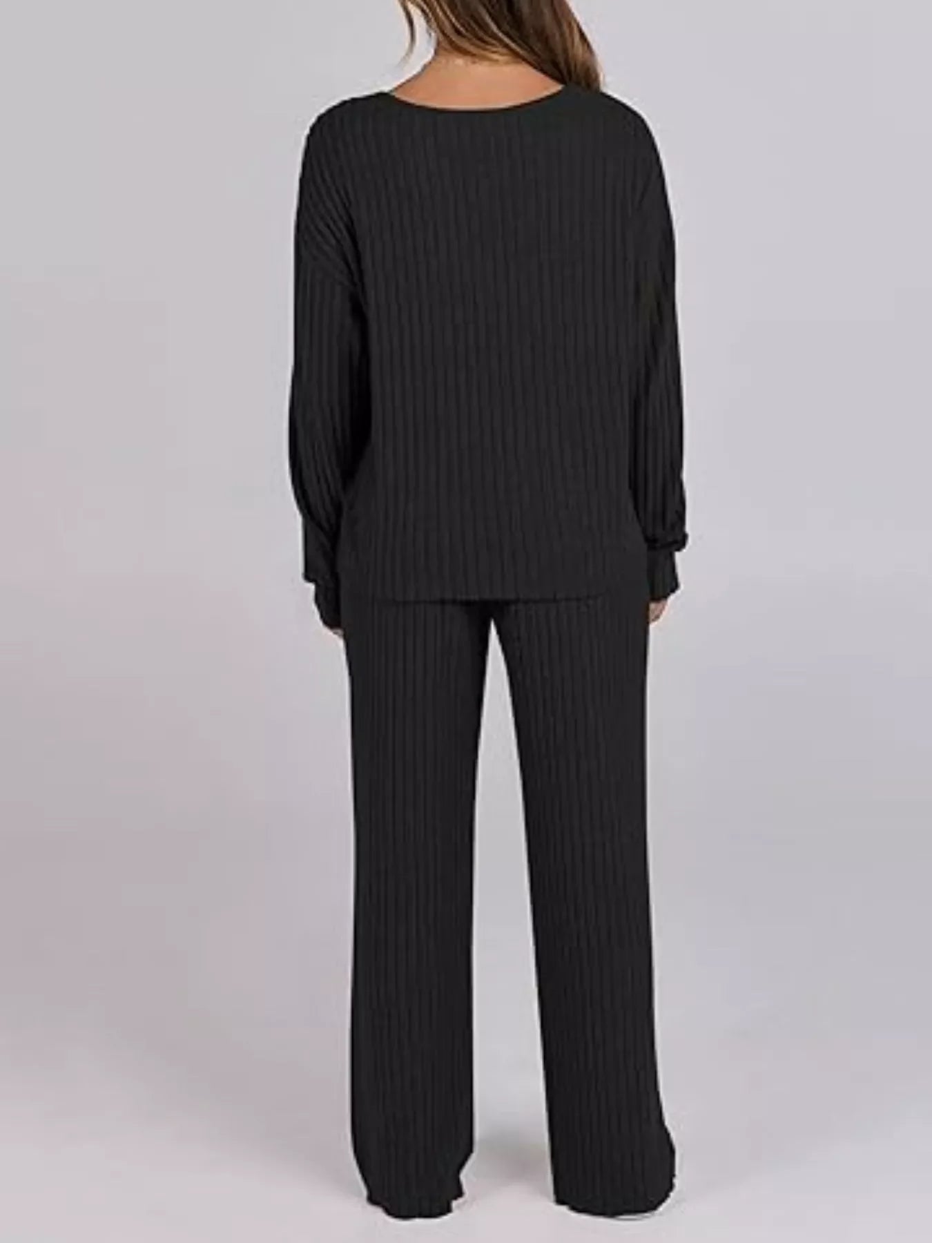 Relaxed Fit Ribbed Knit Top and Pants Set