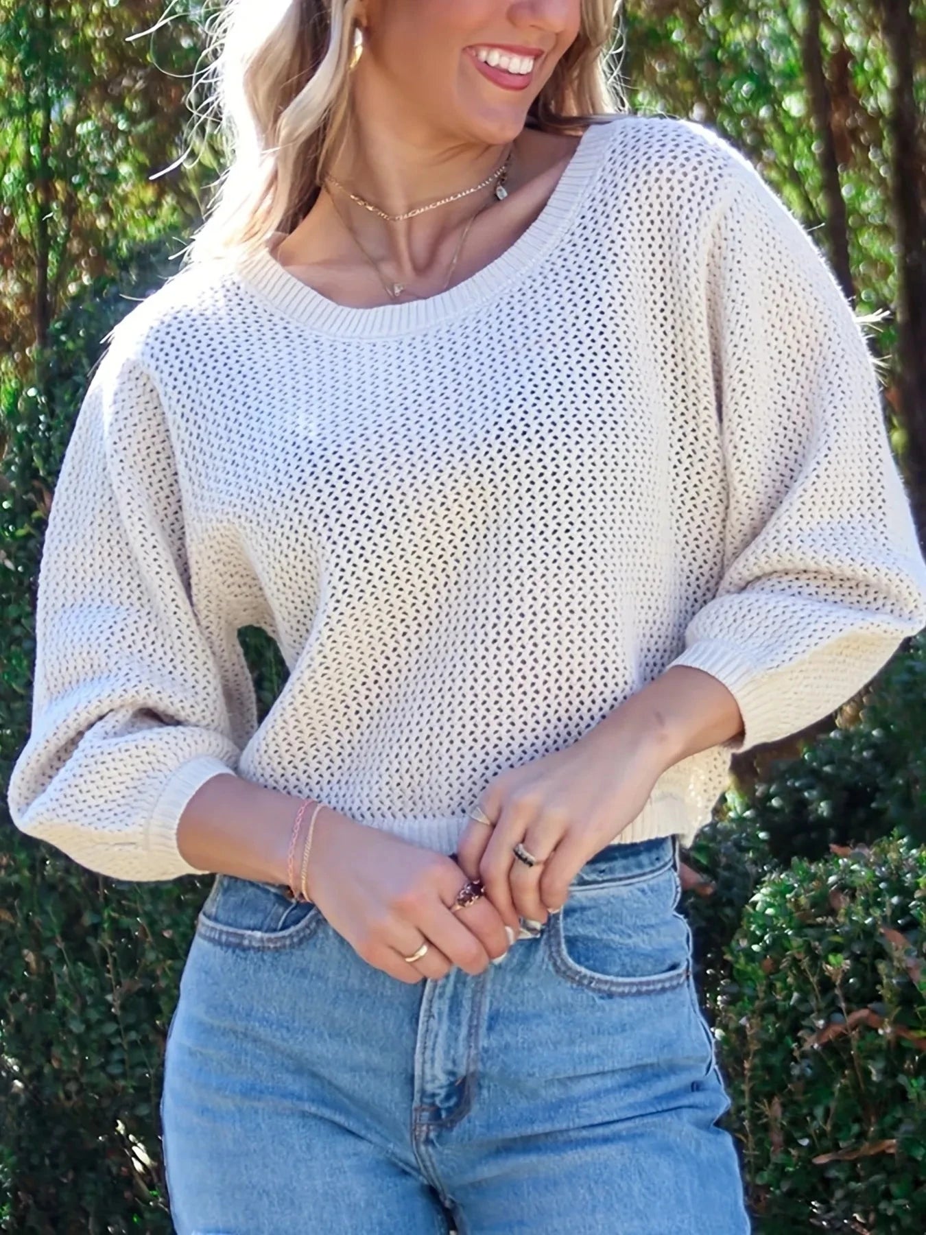 Relaxed Fit Round Neck Sweater Apricot / S