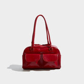 Retro Double Pocket Leather Underarm Bag Red