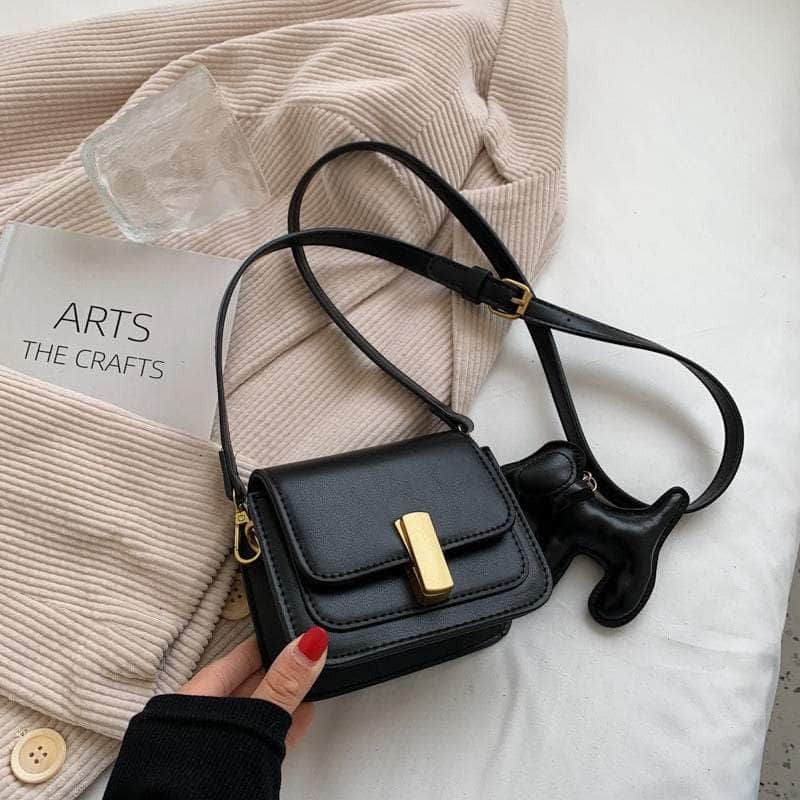 Retro Vegan Leather Crossbody Sling Bag Black / Small