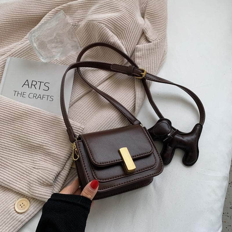 Retro Vegan Leather Crossbody Sling Bag Coffee / Small