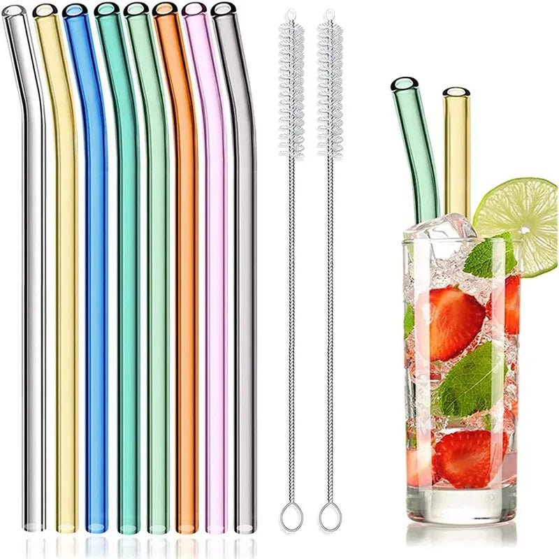 Reusable glass straws: eco-friendly for smoothies, milkshakes, tea, cocktails 8-bent-mix