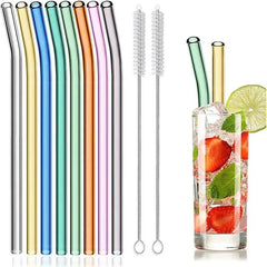Reusable glass straws: eco-friendly for smoothies, milkshakes, tea, cocktails 8-bent-mix