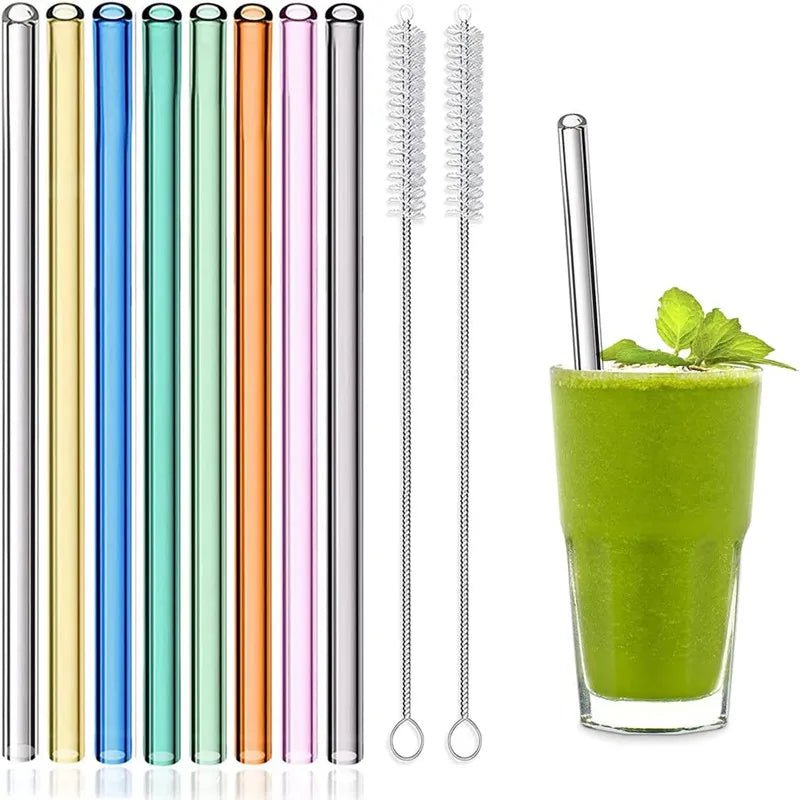 Reusable glass straws: eco-friendly for smoothies, milkshakes, tea, cocktails 8-straight -mix
