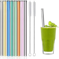 Reusable glass straws: eco-friendly for smoothies, milkshakes, tea, cocktails 8-straight -mix