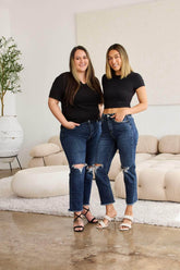 RFM Crop Dylan Full Size Tummy Control Distressed High Waist Raw Hem Jeans Dark Potassium w/ destruct / 23