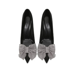 Rhinestone Bow Deco Pointy Toe Heels